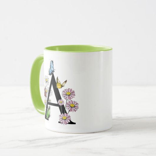 フローラ水彩バタフライモノグラム文字A マグカップ (正面左)