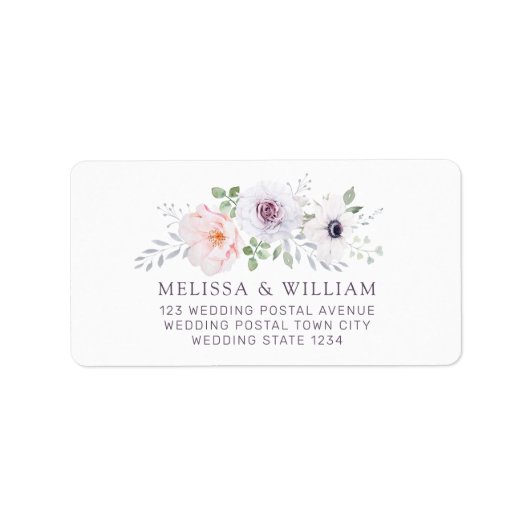 フローラ水彩バラアネモネ結婚の住所 ラベル (正面)