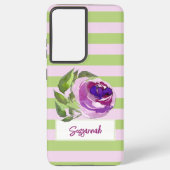フローラ水彩バラストライプの名前の追加 SAMSUNG GALAXYケース (裏面)