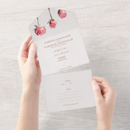 フローラ水彩バラテラコッタ結婚ズ オールインワン招待状