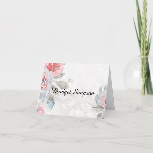 フローラ水彩バラ結婚の折り畳みシーティングカード サンキューカード (正面)