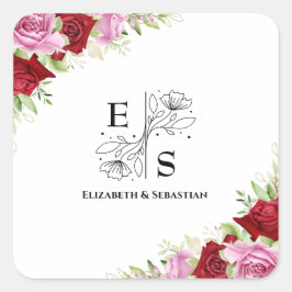フローラ水彩バラ結婚ズ スクエアシール