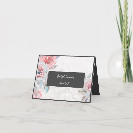 フローラ水彩バラ結婚牡丹のゲストカード サンキューカード (正面)