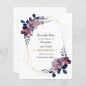 フローラ水彩パープルウェディング日付を保存 (正面/裏面)