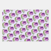 フローラ水彩パープルバラパターン ラッピングペーパーシート (正面3)