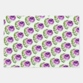 フローラ水彩パープルバラパターン ラッピングペーパーシート (正面2)