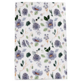 フローラ水彩パープルパターン ミディアムペーパーバッグ (正面)