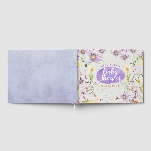 フローラ水彩パープル赤パーソナライズされたちゃんシャワー ゲストブック (全面)
