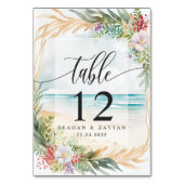 フローラ水彩ビーチシーンサマー結婚ズ テーブルナンバー (正面)