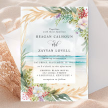 フローラ水彩ビーチシーンサマー結婚ズ