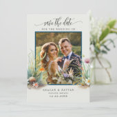 フローラ水彩ビーチシーンフォト日付の保存 セーブザデート (スタンド正面)