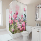 フローラ水彩ピンクのポピーの花 シャワーカーテン (インサイチュ)
