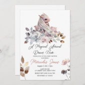 フローラ水彩ピンクガールドラゴンベビーシャワー 招待状 (正面/裏面)