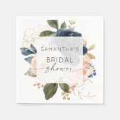 フローラ水彩ピンクネイビーブライダルシャワー スタンダードカクテルナプキン (正面)