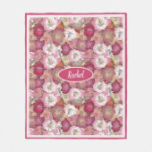 フローラ水彩ピンクパステルパターンドパーソナライズ フリースブランケット (正面)