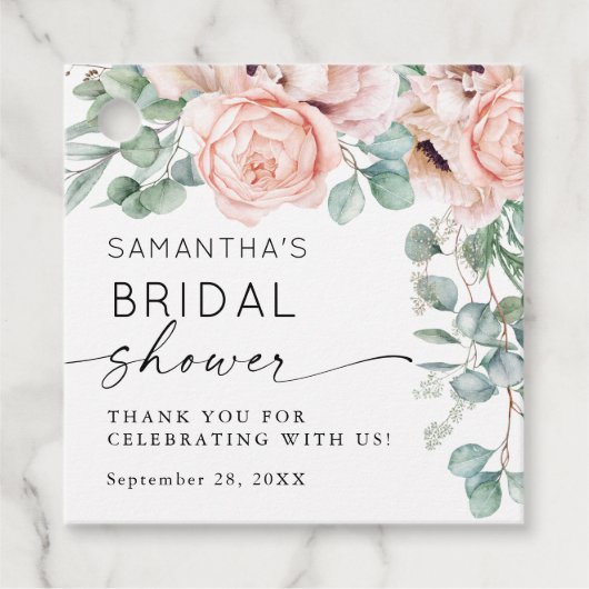 フローラ水彩ピンクブライダルシャワー フェイバータグ (正面)