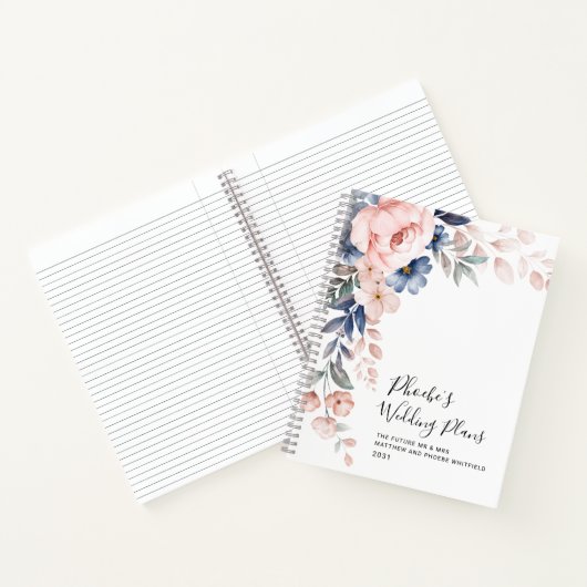 フローラ水彩ピンクブルー結婚ズ計画 ノートブック (内部)
