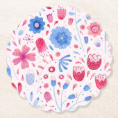 フローラ水彩ピンクブルー ペーパーコースター (正面)