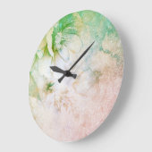 *~*フローラ水彩ピーチピンクグリッター ラージ壁時計 (傾斜)