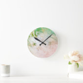 *~*フローラ水彩ピーチピンクシナグリッター ラウンド壁時計 (ホーム)