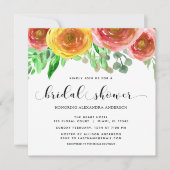 フローラ水彩フラワーグリーンブライダルシャワー 招待状 (正面)