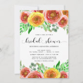 フローラ水彩フラワーグリーンブライダルシャワー 招待状 (正面)