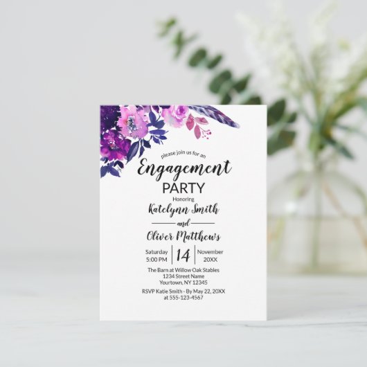 フローラ水彩フラワーズトレンディー婚約 招待状 (スタンド正面)