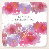 フローラ水彩ブライダルシャワー紙プレート スクエアペーパーコースター (正面)