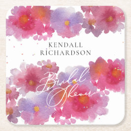 フローラ水彩ブライダルシャワー紙プレート スクエアペーパーコースター