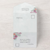 フローラ水彩ブルゴーニュ&バーントオレンジ結婚ズ オールインワン招待状 (外側)