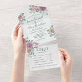 フローラ水彩ブルゴーニュ&バーントオレンジ結婚ズ オールインワン招待状 (貼ってはがせる)