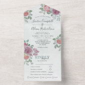 フローラ水彩ブルゴーニュ&バーントオレンジ結婚ズ オールインワン招待状 (内側)