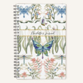 フローラ水彩ブルーとピンクの蝶ジャーナル ノートブック (正面)