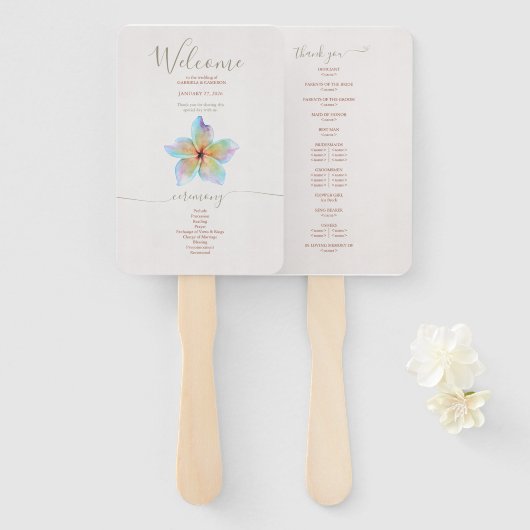 フローラ水彩プルメリアテラコッタ結婚ズ ハンドファン (正面&裏面)