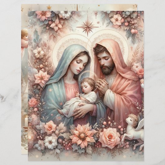 フローラ水彩ベビーイエズスクラップブック紙 (正面/裏面)