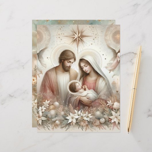 フローラ水彩ベビーイエズスクラップブック紙 (正面/裏面インサイチュ)