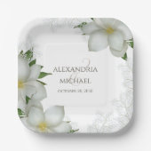 フローラ水彩マグノリアエレガントフラワー開花 ペーパープレート (正面)