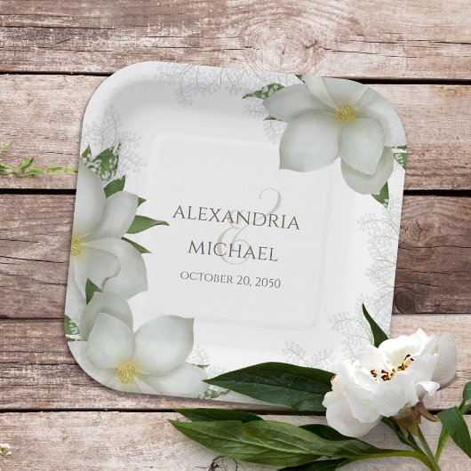 フローラ水彩マグノリアエレガントフラワー開花 ペーパープレート