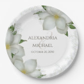 フローラ水彩マグノリアエレガント花開花 ペーパープレート (正面)