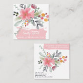 フローラ水彩メイクヘアースクリプトピンクの正方形 スクエア名刺 (正面/裏面)