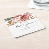 フローラ水彩モダン花ブライダルシャワー スクエアペーパーコースター (アングル)