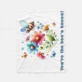 フローラ水彩モノグラムあなたはビーの膝 フリースブランケット (正面)