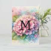 フローラ水彩モノグラムピンクアジサイ 招待状 (スタンド正面)