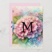 フローラ水彩モノグラムピンクアジサイ 招待状 (正面/裏面)