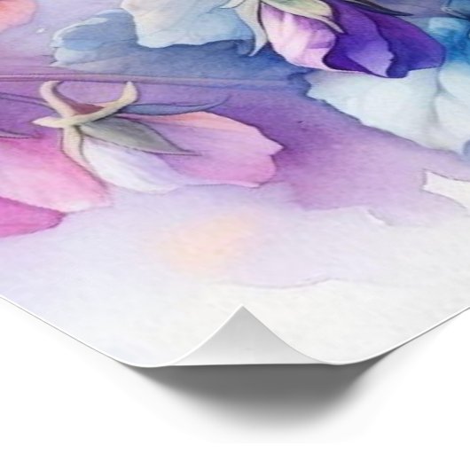 フローラ水彩モノグラムピンクパープルパンジー ポスター (コーナー)