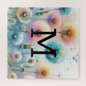 フローラ水彩モノグラムピンク青タンポポ ジグソーパズル (横)