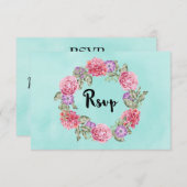 フローラ水彩リースウェディングRSVP 出欠カード (正面/裏面)