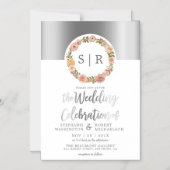 フローラ水彩リースシルバースクリ結婚プト マグネット招待状 (正面)
