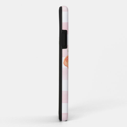 フローラ水彩リースピンク白ストライプw名前 Case-Mate iPhoneケース (裏面/右)