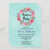 フローラ水彩リースファンシー誕生日招待状 招待状 (正面/裏面)